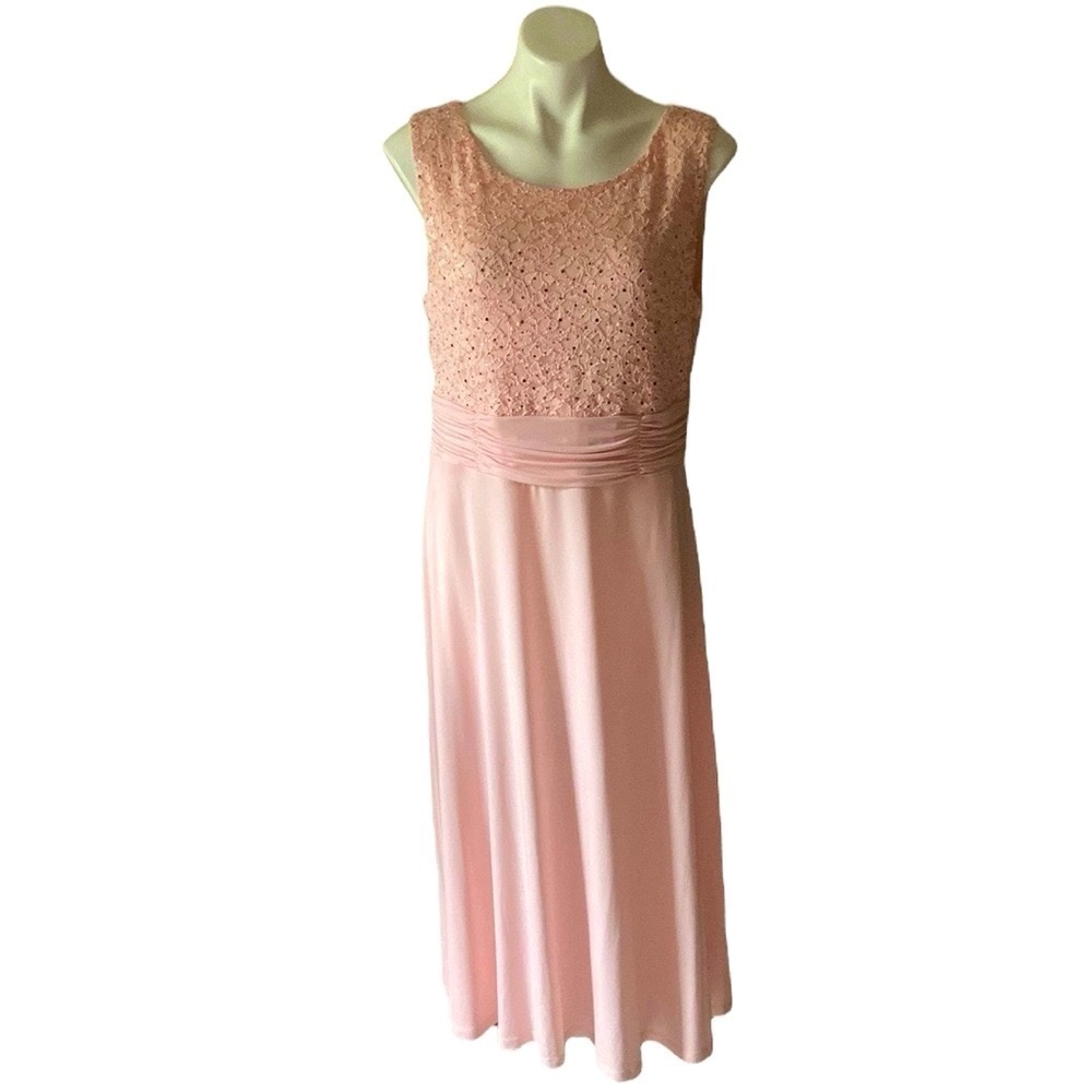 Connected Apparel Women’s Soft Pink Sleeveless Sequin Formal Maxi Dress Size 16